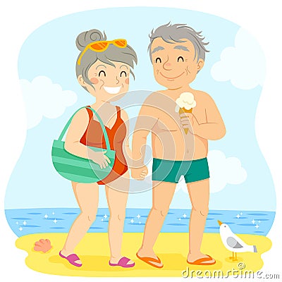 Older Couple at the beach Vector Illustration