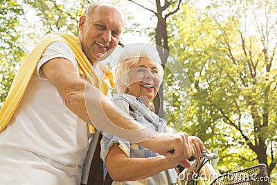 Older couple on a bicycle trip Stock Photo