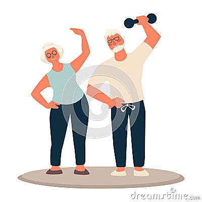 Older couple of granny and grandpa working out together Vector Illustration
