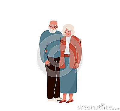 Older couple hug each other. Vector background. Senior people family isolated on white backdrop Vector Illustration