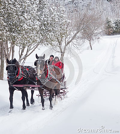 An older couple on a sleigh ride Stock Photo