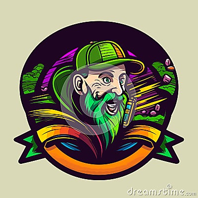 An older, experienced woodsman on a nature trip. isolated background, label, sticker Vector Illustration