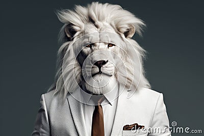 an older lion in white shirt with a white hair Stock Photo