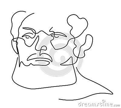 Continuous one line sketch portrait of older man with beard Vector Illustration