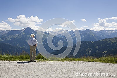 Older man overlooking the valley Stock Photo