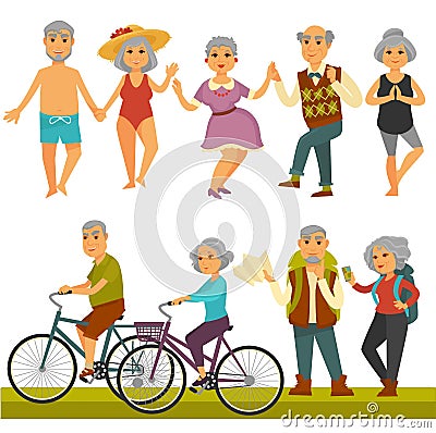 Older people fun leisure and sport activity life style. Vector Illustration