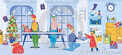 Older People give Christmas Gifts to Children. Vector Illustration