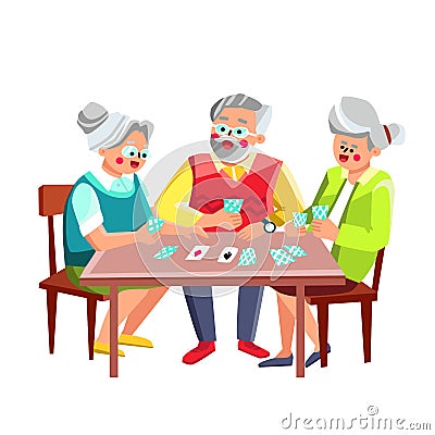 Older People Playing Cards Game Together Vector Vector Illustration