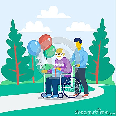 Older person day concept illustration, International day of older persons vector, happy grand parents day,older persons concept. v Cartoon Illustration