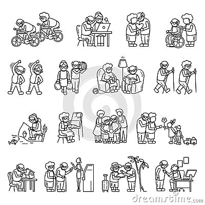 Older persons icon set, simple style Vector Illustration