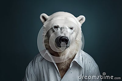 an older polar bear in white shirt with a white hair Stock Photo