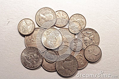 collection silver coins old vintage antique Editorial Stock Photo