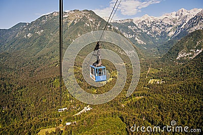 Older style ski lift on Velika Planina, Slovenia. Mountain cottage hut or house on idyllic hill Velika planina. Editorial Stock Photo
