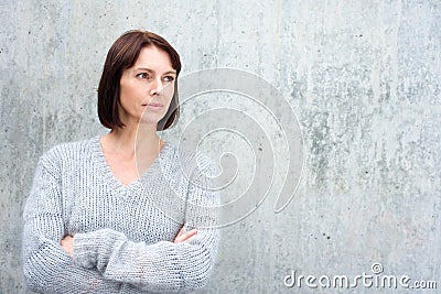 Older woman in wool sweater Stock Photo