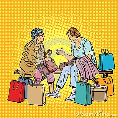 Older women girlfriends shopping Vector Illustration