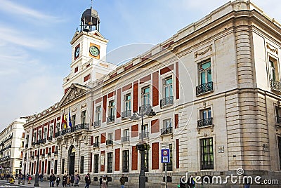 Madrid, Spain, Royal Mail House on the Puerta del Sol square. Editorial Stock Photo