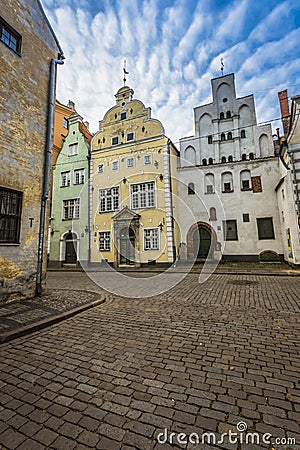 Oldest buildings in Riga Latvia - the Three Brothers Stock Photo