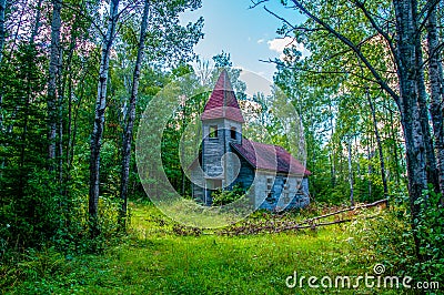 Abandoned Church in the Forest Stock Photo