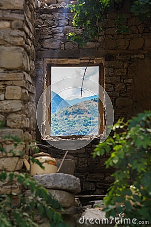 The oldest house in Lahic mountainous village made of stone in Azerbaijan Stock Photo