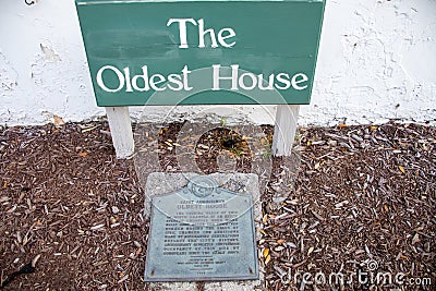 Oldest house, St. Augustine, Florida plaque and sign Editorial Stock Photo