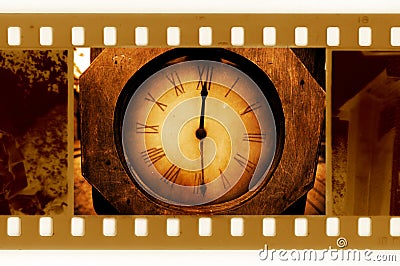 Oldies 35mm frame photo with vintage clock Stock Photo