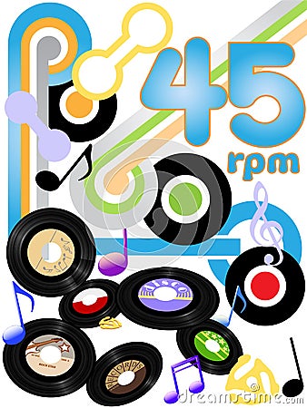 Oldies 45 RPM rock and roll music records Vector Illustration