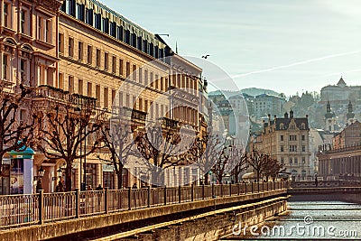 Oldtown Karlovy Vary winter morning walk Editorial Stock Photo