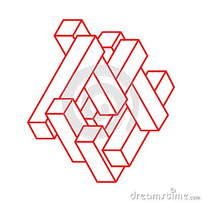 Impossible objects. Optical illusion figure. Optical art shape. Line art. 3d illustration. Logo. Geometry. Vector Illustration