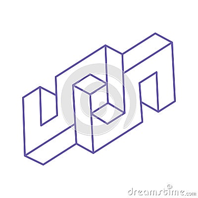 Impossible shapes. Sacred geometry figure in trendy 2022 Very Peri color. Optical illusion logo. Vector Illustration