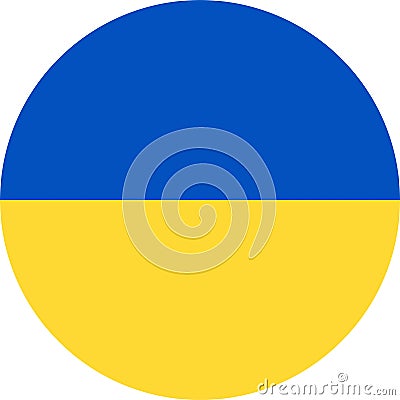 Round Ukrainian flag. Flag of Ukraine circle. National Ukrainian symbol. Ukrainian sticker, symbol, icon, button. Stock Photo