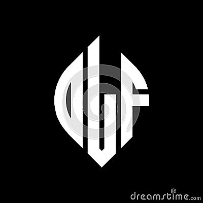 OLF circle letter logo design with circle and ellipse shape. OLF ellipse letters with typographic style. The three initials form a Vector Illustration