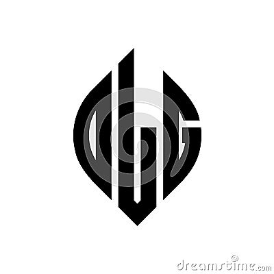 OLG circle letter logo design with circle and ellipse shape. OLG ellipse letters with typographic style. The three initials form a Vector Illustration