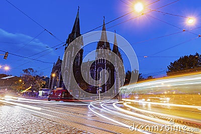 Olha and Elizabeth Church in Lviv at night Stock Photo