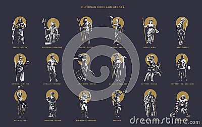 Olimpian gods and heroes. Vector Illustration