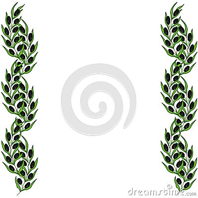 Olive border and branch hand drawn sketch illustration. Vector Illustration