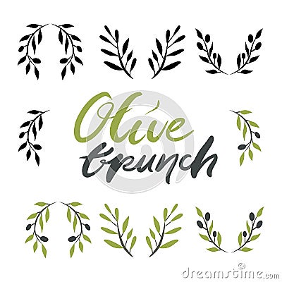 Olive brunch set. Digital illustration Vector Illustration