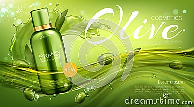 Olive cosmetics pump bottle natural beauty product Vector Illustration