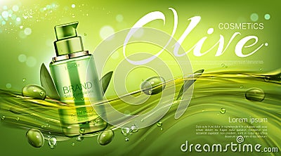 Olive cosmetics pump bottle natural beauty product Vector Illustration