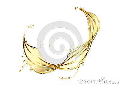 Olive or engine oil splash Golden Cosmetic Liquid. Stock Photo