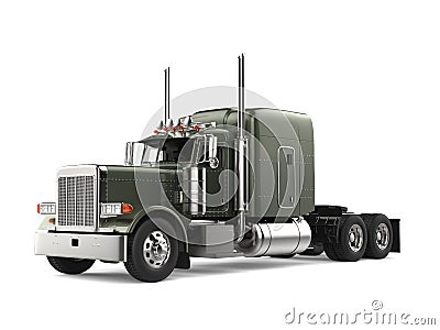 Olive green metallic big long haul truck Stock Photo