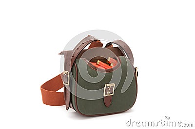 Olive Green Pouch Filled with Shotgun Ammo Stock Photo