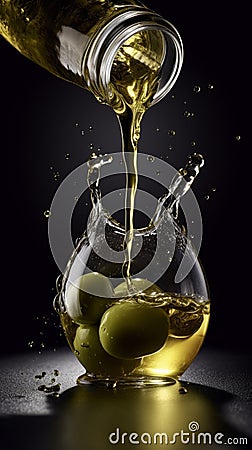 olive oil on black background generative AI Stock Photo