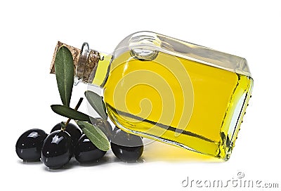 Olive Oil and Black Olives Stock Photo