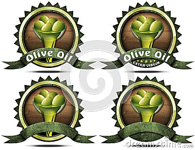 Olive Oil - Four Labels with Ribbon Stock Photo