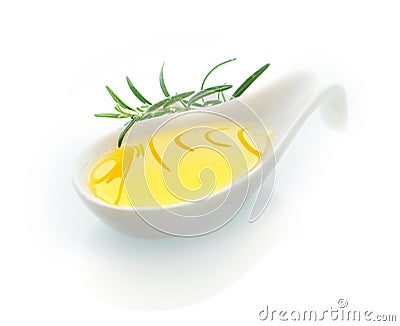 Olive oil and fresh rosemary Stock Photo