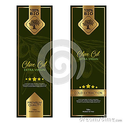 Olive oil labels Set. Vector illustration templates for olive oil packaging Vector Illustration