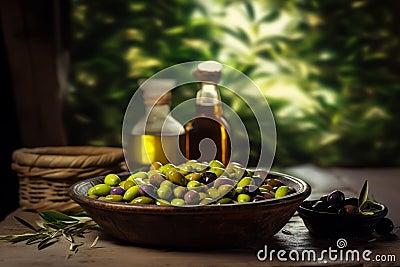 Olive Oil Production and Extraction Process. Olive Harvest. Harvesting olives on a plantation. Cartoon Illustration