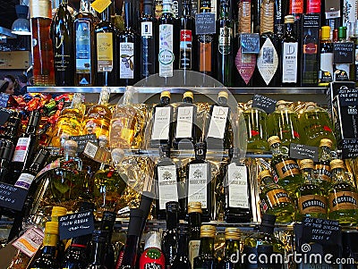 Olive Oil, Saint Josep Market, Barcelona Editorial Stock Photo