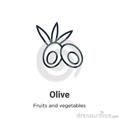 Olive outline vector icon. Thin line black olive icon, flat vector simple element illustration from editable fruits concept Vector Illustration