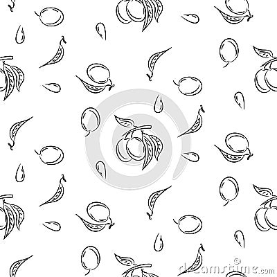 Olive plant sketch seamless vector pattern. Vector Illustration